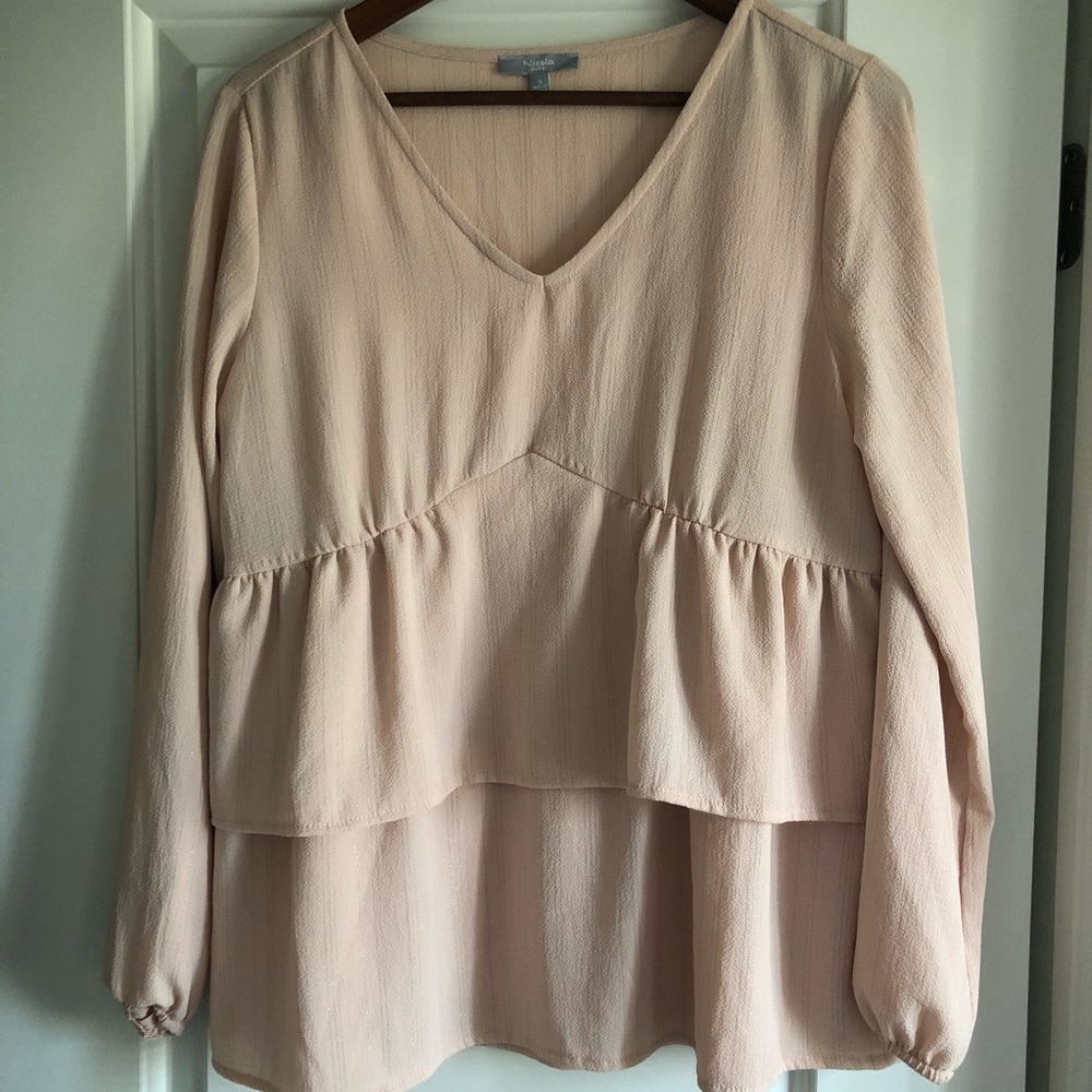 Ruffle Tiered Blush Long Sleeve Top Blouse Sz S